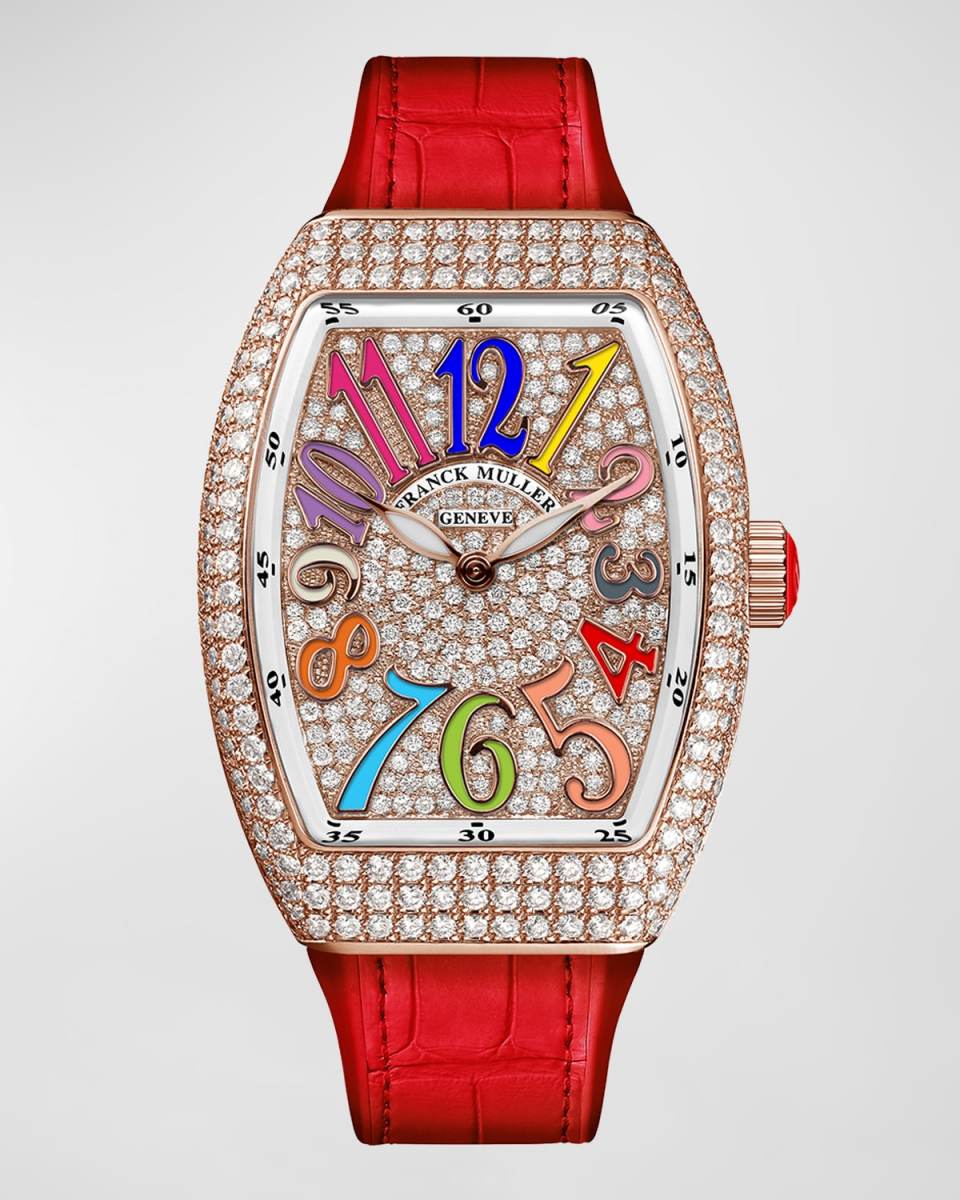 Vanguard 32mm Color Dreams All-Diamond Watch w/ Alligator Strap, Red